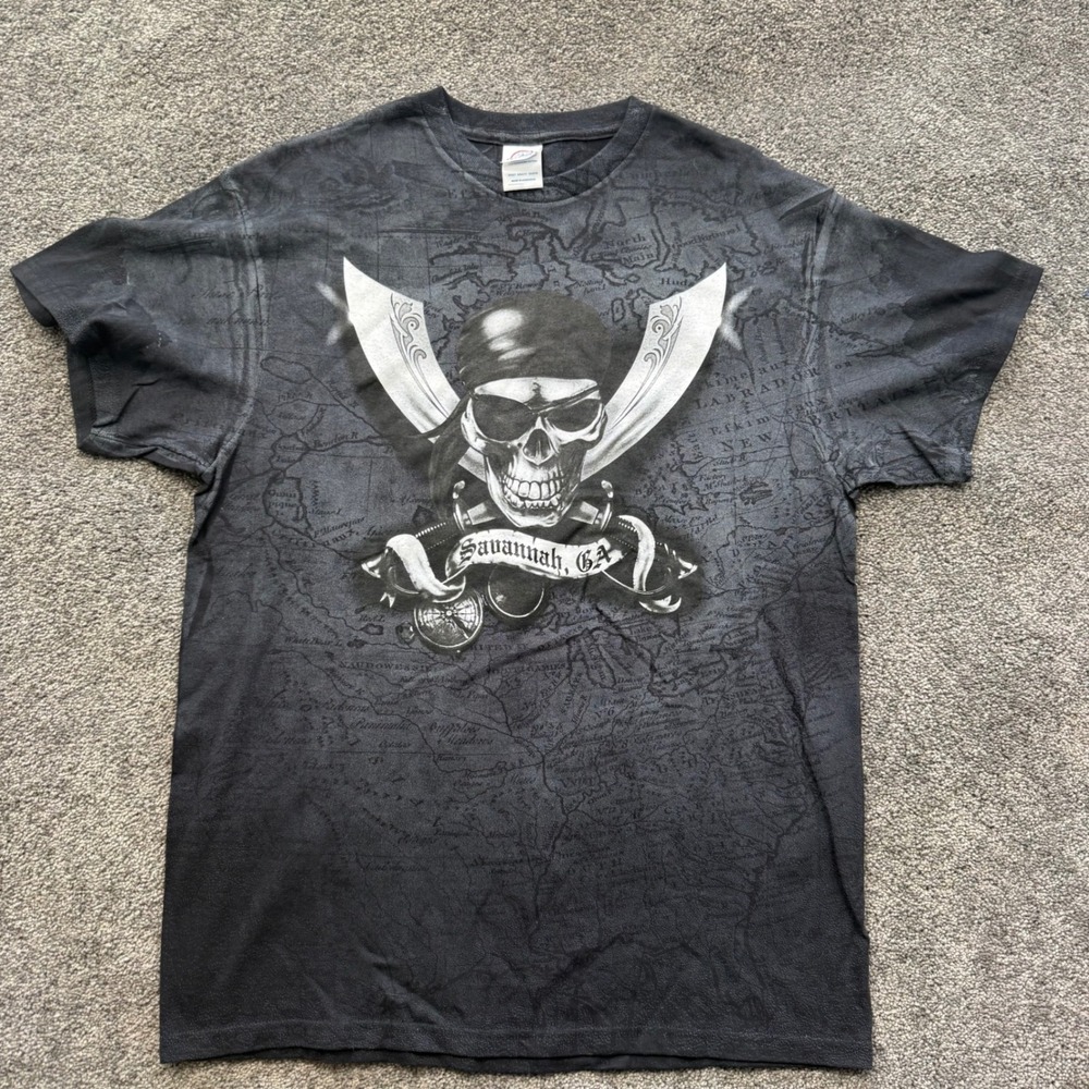 Delta Pro Weight Savannah GA Pirate Skull Graphic T-Shirt Black Mens Large
